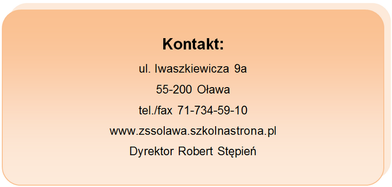 Kontakt: ul. Iwaszkiewicza 9, 55-200 Oława, tel. 71-734-59-10, www.zssolawa.szkolnastrona.pl, Dyrektor Robert Stępień.